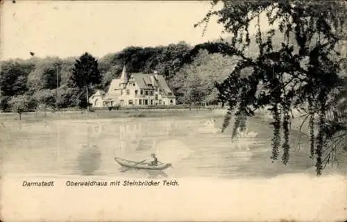 Ak Darmstadt in Hessen, Oberwaldhaus, Steinbrücker Teich