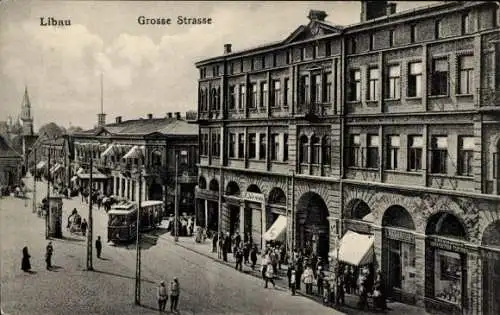 Ak Liepaja Libau Lettland, Große Straße, Straßenbahn