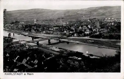 Ak Karlstadt am Main Unterfranken, Gesamtansicht, Brücke