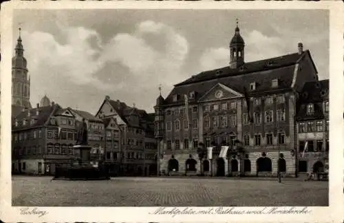 Ak Coburg in Oberfranken, Marktplatz mit Rathaus und Morizkirche