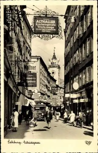 Ak Salzburg Österreich, Getreidegasse, Speisehaus, Althaller Küchengeräte, Geschäft Franz Moltner