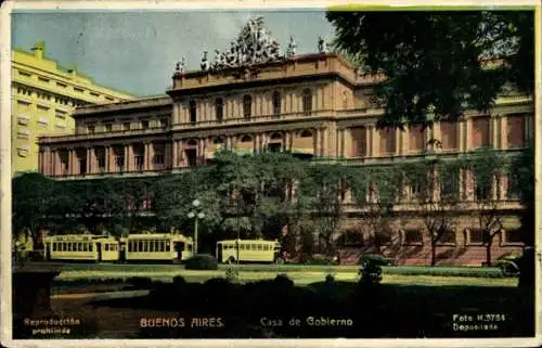 Ak Buenos Aires Argentinien, Regierungsgebäude, Straßenbahn