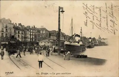 Ak Dieppe Seine Maritime, La gare maritime