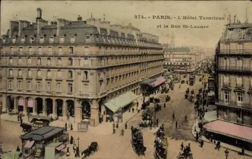 Ak Paris, l'Hotel Terminus, Rue St-Lazare