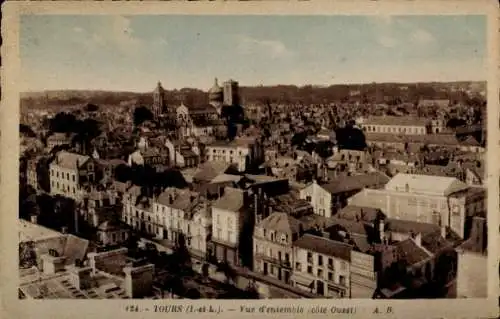 Ak Tours Indre et Loire, vue d'ensemble, cote Ouest