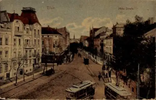 Ak Sowjetsk Tilsit Ostpreußen, Hohe Straße, Straßenbahnen