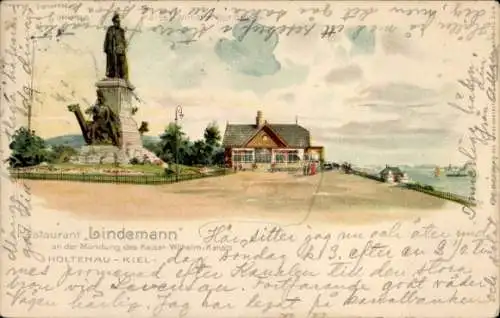 Litho Holtenau Kiel, Restaurant Lindemann, Kaiser Wilhelm-Kanal, Denkmal Kaiser Wilhelm