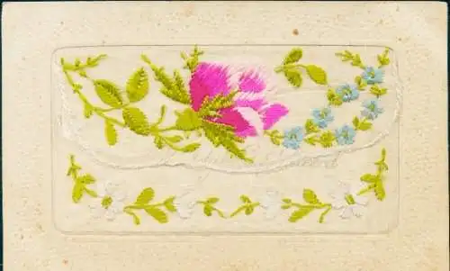 Seidenstick Ak Glückwunsch, Blühende Blumen, Vergissmeinnicht