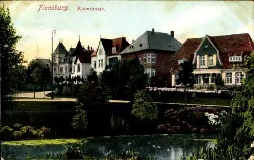 Ak Flensburg in Schleswig Holstein, Roonstraße, Teich