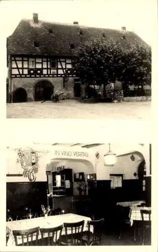 Foto Ak Kiedrich im Rheingau Taunus, Weingut Zehnthof, Fachwerkhaus, Gastraum, in vino veritas