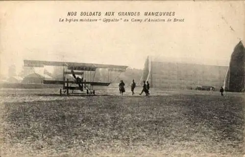 Manöver der Ak Grandes, Militärdoppeldecker Gypacte, Briot Aviation Camp