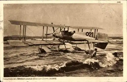 Ak Französisches Marineflugzeug, Brequet Doppeldecker