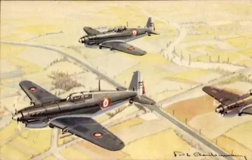 Künstler Ak Französische Kampfflugzeuge Morane-Saulnier MS.406