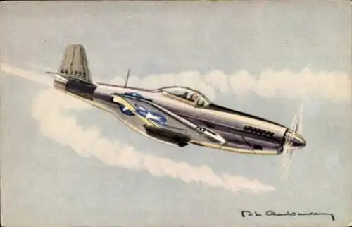 Künstler Ak US Amerikanisches Kampfflugzeug, Mustang, North American type P. 51