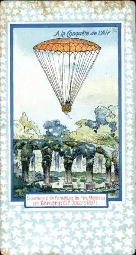 Passepartout Ak A la Conquest of the Air, Fallschirm im Parc-Monceau von Garnerin, 1797