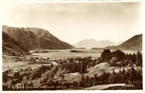 Ak Glencoe Village Schottland, Loch Leven, Panoramablick
