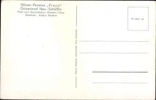 Ak Śliwin Neuschleffin Rewal Rewahl Pommern, Dünen-Pension Freya, Strand