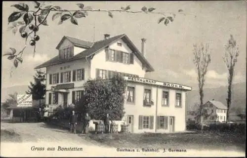 Ak Bonstetten Kanton Zürich, Gasthaus zum Bahnhof, Restaurant Bäder