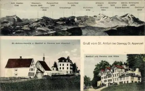 Ak Sankt Anton Oberegg Kt. Appenzell Innerrhoden Schweiz, Kapelle, Gasthof-Pension zum Alpenhof