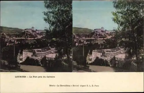 Stereo Ak Lourdes Hautes Pyrénées, Das Fort vom Kalvarienberg