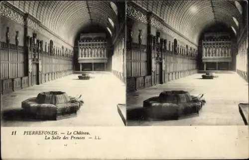 Stereo Ak Pierrefonds Oise, Le Chateau, La Salle des Preuses