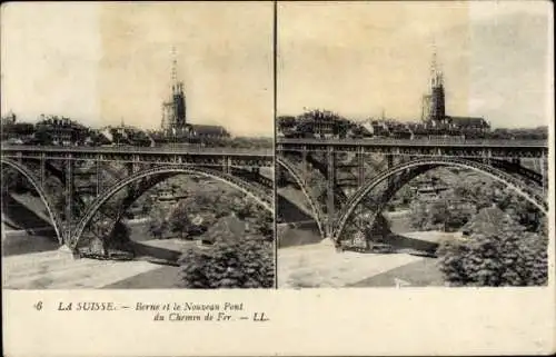 Stereo Ak Stadt Bern Schweiz, Neue Brücke, Eisenbahn