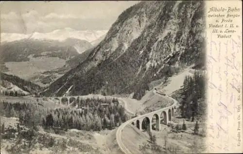 Ak Bergün Bravuogn Filisur Kanton Graubünden, Albula-Bahn, Lena-Viadukt