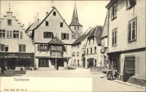 Ak Turckheim Türkheim Elsass Haut Rhin, Platz, Geschäfte