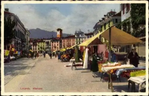 Ak Locarno Kanton Tessin Schweiz, Markt, Marktstände