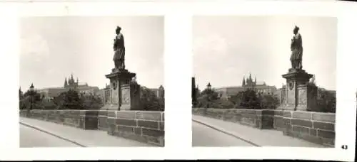 Stereo Foto Praha Prag, Moldau, Karlsbrücke, Statue des Heiligen Nepomuk