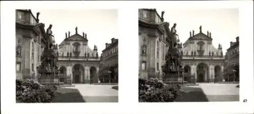 Stereo Foto Praha Prag, Altstadt, Kreuzherrenplatz, Karlsdenkmal, Kreuzherrenkirche, Salvatorkirche