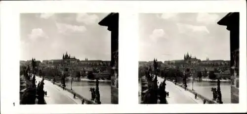 Stereo Foto Praha Prag, Burgstadt, Burg, Dom, Karlsbrücke