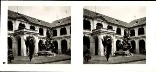Stereo Raumbild Foto Praha Prag, Burgstadt, Lorettokirche, Hof, Kreuzgang, Christusbrunnen