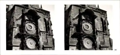 Stereo Raumbild Foto Praha Prag, Altstadt, Altstädter Ring, Rathaus, astronomische Kunst-Uhr