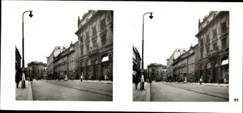 Stereo Raumbild Foto Praha Prag, Neustadt, Graben mit Blick auf das Deutsche Haus, Altes Zollhaus