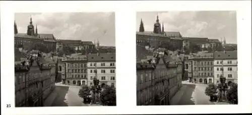 Stereo Foto Praha Prag, Kleinseite, Blick zur Burg, Pestsäule