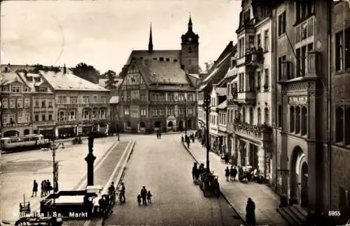 Ak Mittweida in Sachsen, Partie am Markt, Geschäft Ferdinand Bester, Pferdekutsche, Passanten