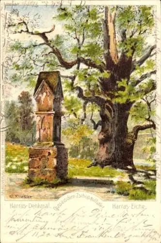 Künstler Litho Stiehler, G., Lichtenwalde Niederwiesa Sachsen, Harras Eiche, Denkmal