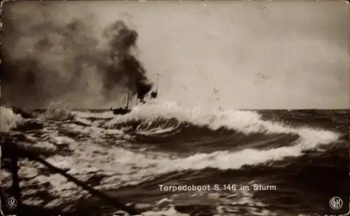 Ak Deutsches Kriegsschiff, Hochsee-Torpedoboot im Sturm, Kaiserliche Marine