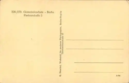 Ak Berlin Pankow, 228./279. Gemeindeschule, Pasteurstraße 5