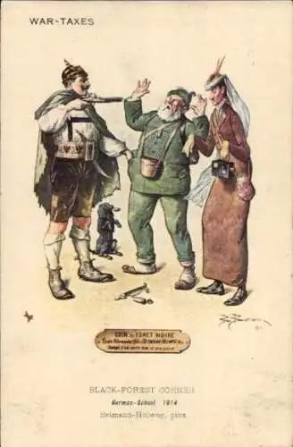 Künstler Ak Propaganda Frankreich, Kaiser Wilhelm II. in bayrischer Tracht, Kriegssteuter