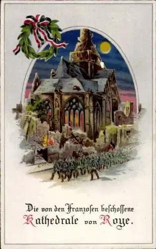 Ak Roye Somme, Die von den Franzosen beschossene Kathedralem, Kriegszerstörungen, I WK