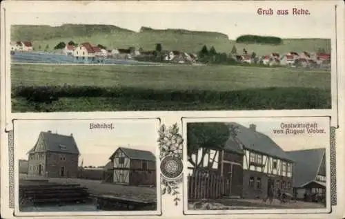 Ak Rehe Rennerod im Westerwald, Gesamtansicht, Bahnhof, Gastwirtschaft August Weber