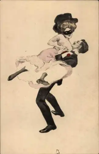 Künstler Ak Dame mit Maske, Paar beim Tanz, Simplicissimus I 4