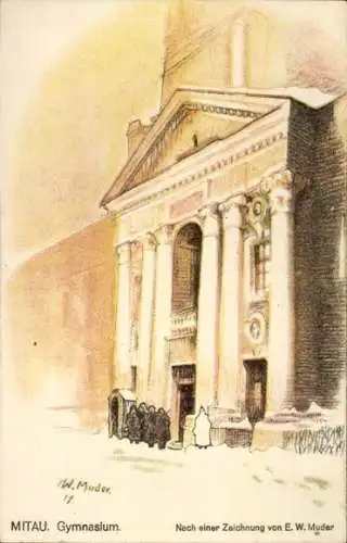 Künstler Ak Muder, E. W., Jelgava Mitau Lettland, Gymnasium