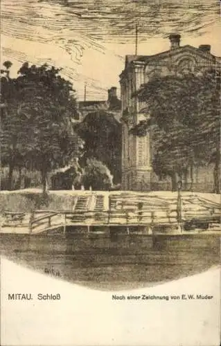 Künstler Ak Muder, E. W., Jelgava Mitau Lettland, Schloss