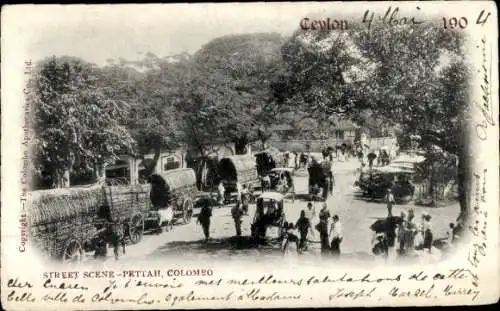 Ak Colombo Sri Lanka Ceylon, Straßenszene Pettah