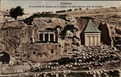 Ak Jerusalem Israel, Josaphat, Tal Joschafat, Kidrontal, pyramide de Zacharia et le tombeau de Jacob