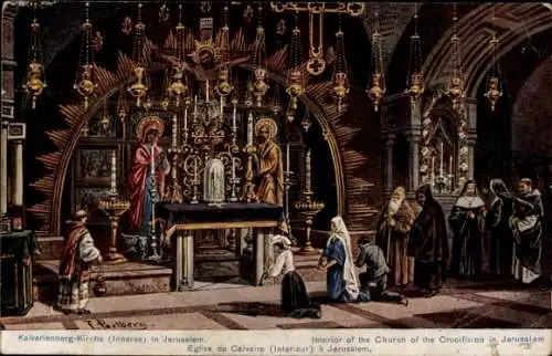 Künstler Ak Perlberg, F., Jerusalem Israel, Kalvarienberg Kirche