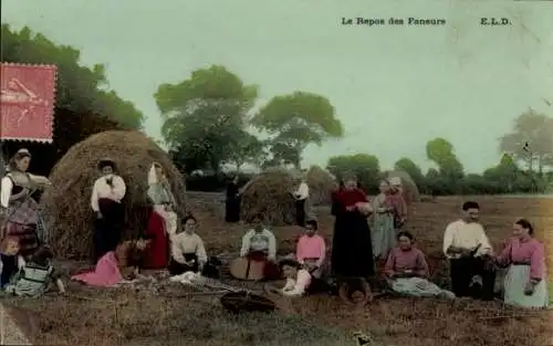 Ak Frankreich, Bauern machen eine Pause, Landwirtschaft, Heu, Ernte